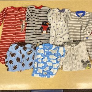 7 piece baby boy winter pajamas; 9 months; Carter’s brand